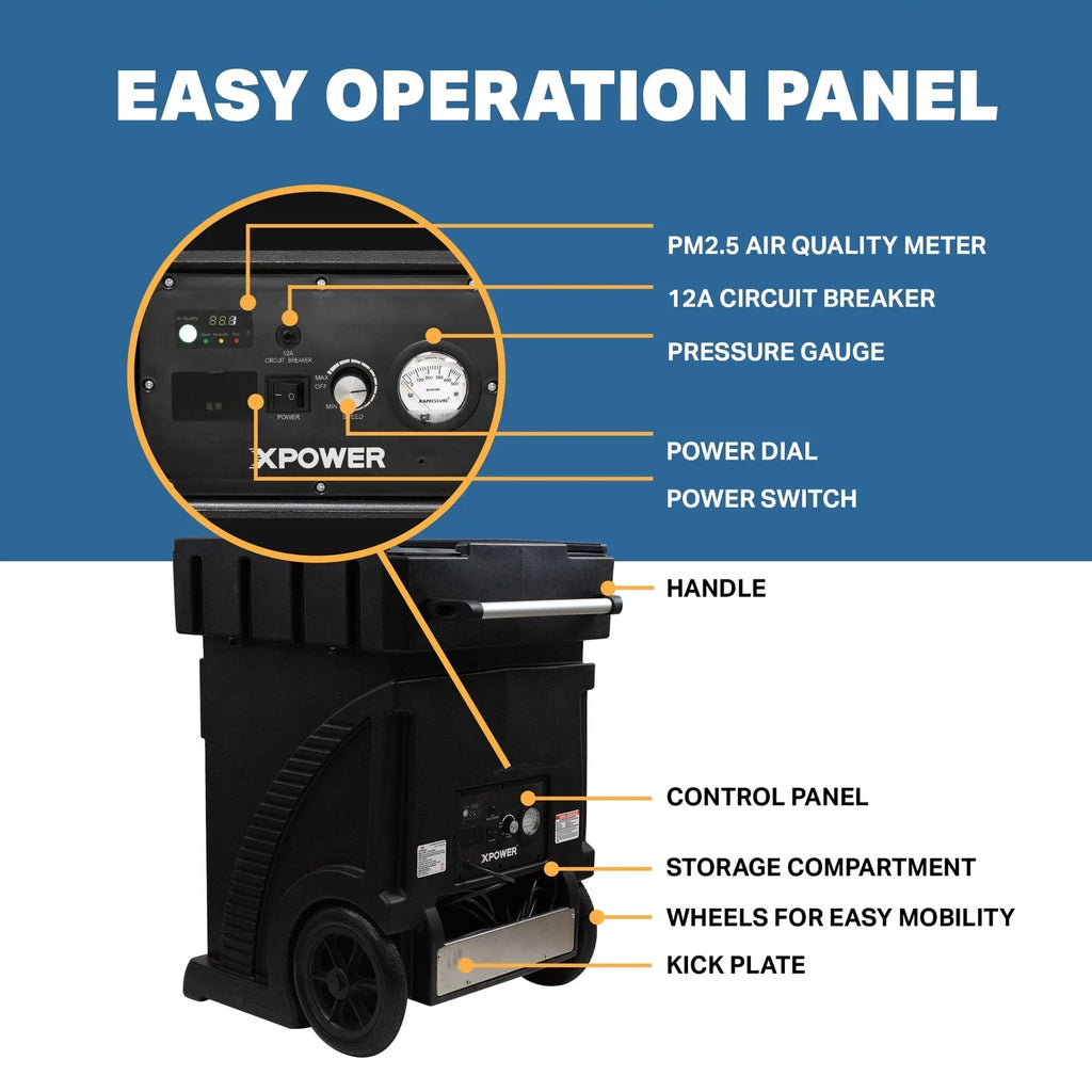Air Filtration Spaces Scrubber Air Duty, Industrial, Machine, MEGA Speed Heavy System, with Large for XPOWER AP-2500D HEPA Negative Volume Control Air Variable Purification & Commercial