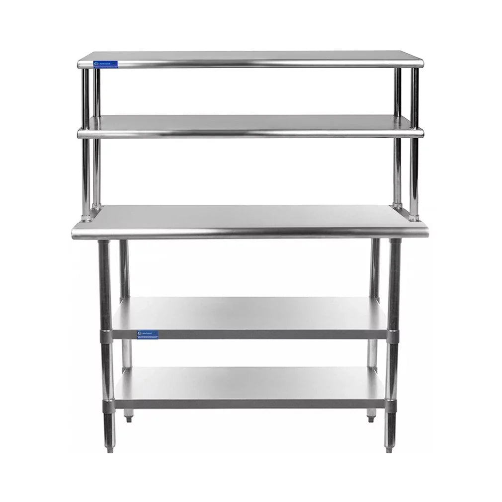 Two Double Shelving Metal 12" 30" Overshelf Tier | 14" Stainless Kitchen Wide Steel & Prep Work | x Combo Table Table With Shelves