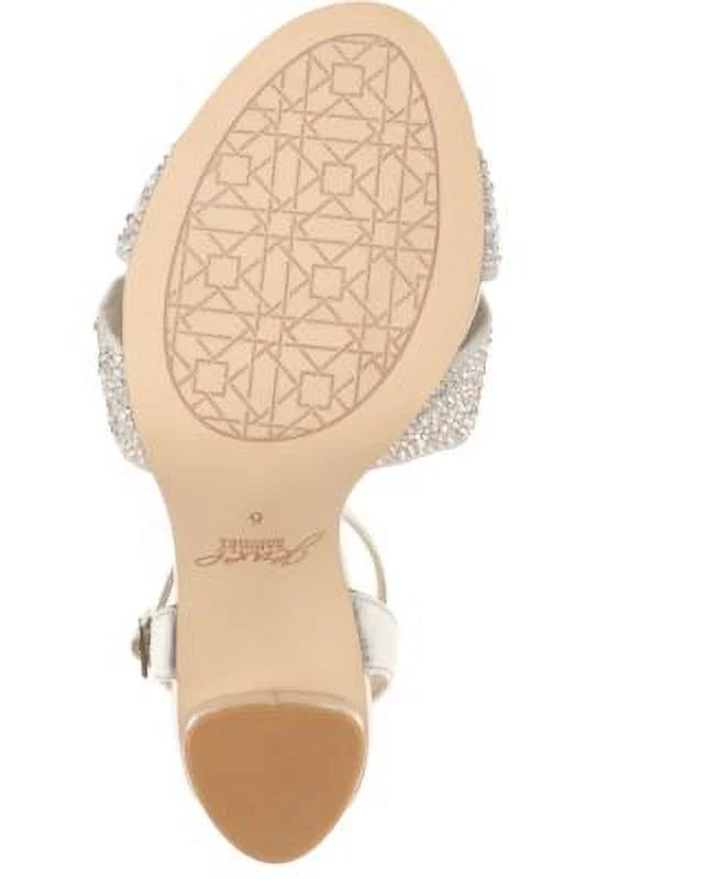 7.5 JEWEL Toe Strap M Womens Nicoline Padded Rhinestone Twisted outfit Block Heel Strap MISCHKA Heeled Silver Metallic Adjustable BADGLEY Buckle Ankle Round Sandal Strap