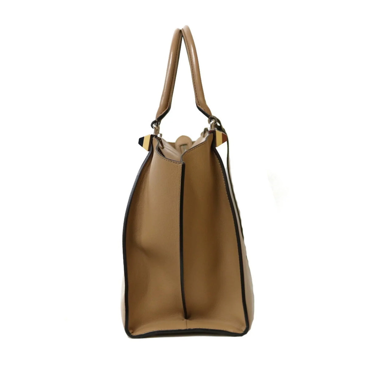 FENDI Beige Trois Bag Shoulder Women's Leather Pre-Owned (Good) Heors