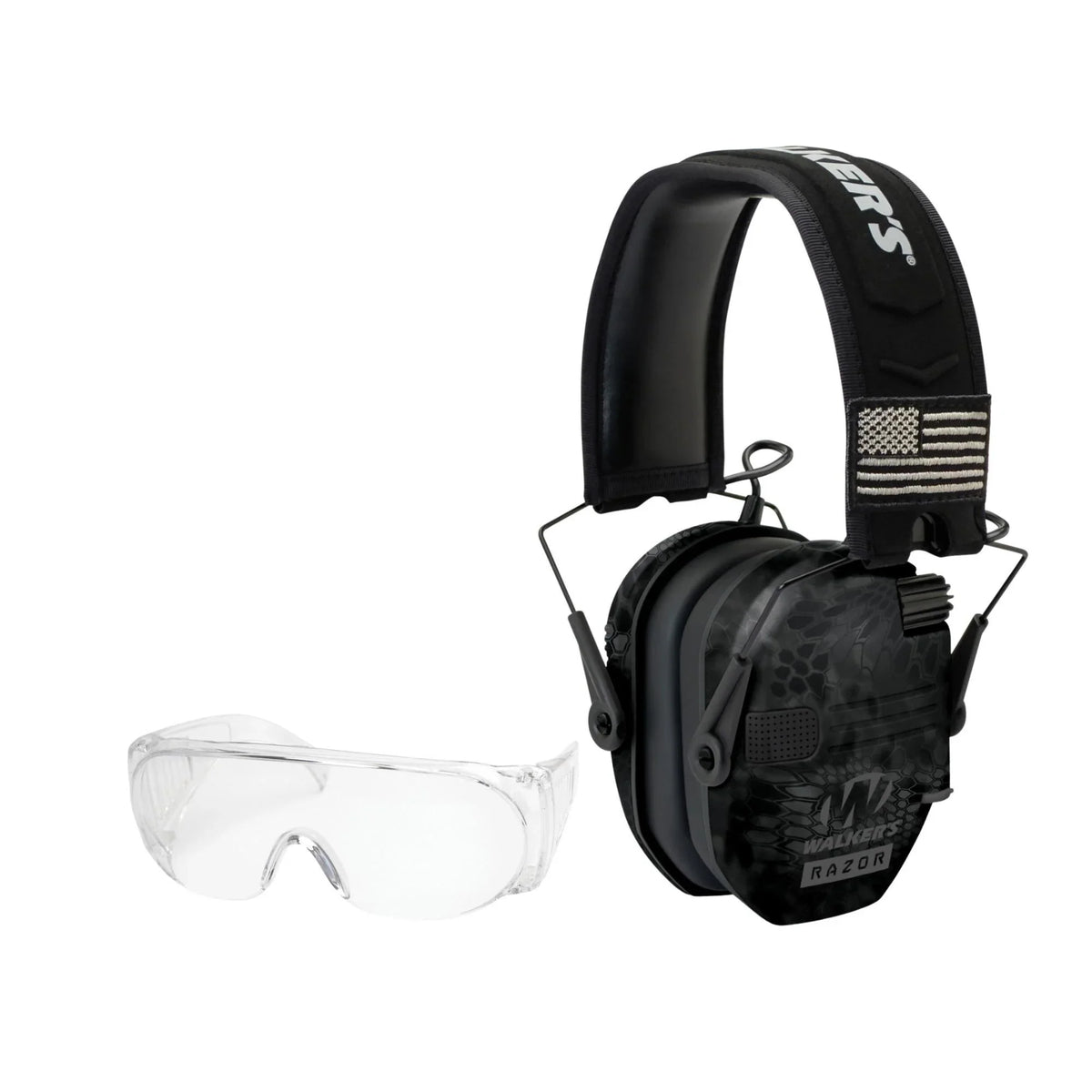 Walker's Shooting Slim (Kryptek Muffs Camo) w/Glasses Series Patriot Kit Razor
