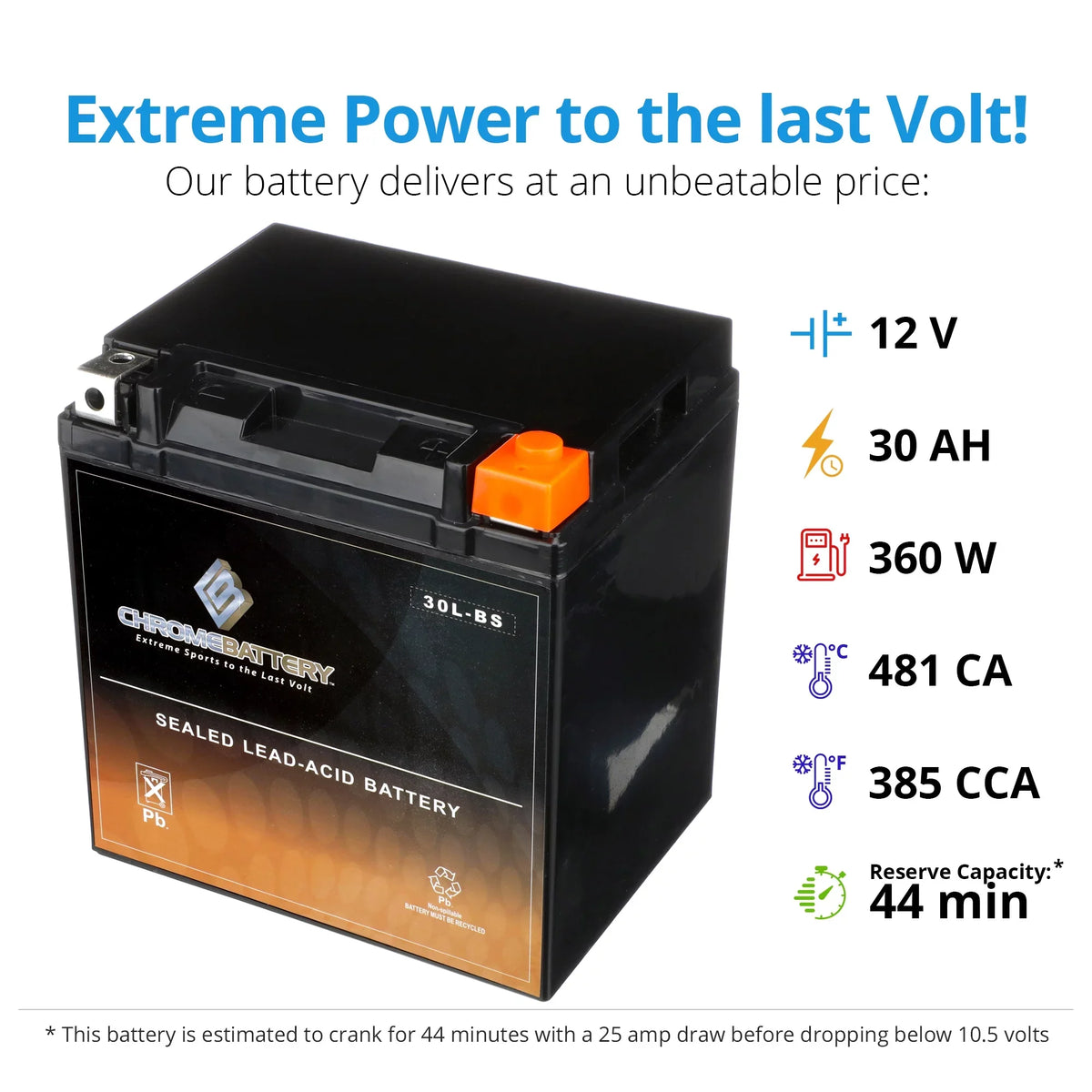 Chrome Battery Ytx30L-Bs (30L-Bs 12 Volt,30 Ah, 270 Cca) Battery For Brp (Sea-Doo) 1500 Rxp 2005