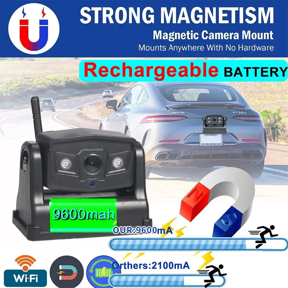 9600mAh View for Vehicle Camera, Ideal Battery, Wireless Magnetic Front/Rear Backup JLLOM WiFi