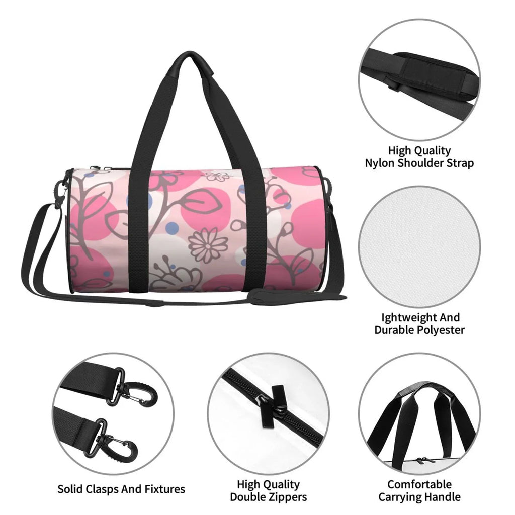 Women, Stamp Bag Bags Flowers Floral Large Unisex Tote Travel Gym XMXT Weekenders for Bag Pink Sports