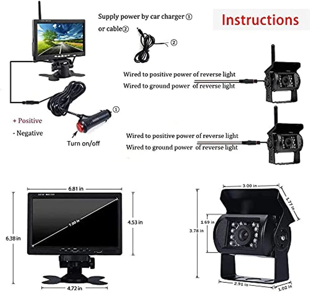 SUV Monitor Camera 7 Rear Bus Backup Wireless Monitor Camera Bileeko Trailers RV Trucks View and inch LCD 2 for Kit