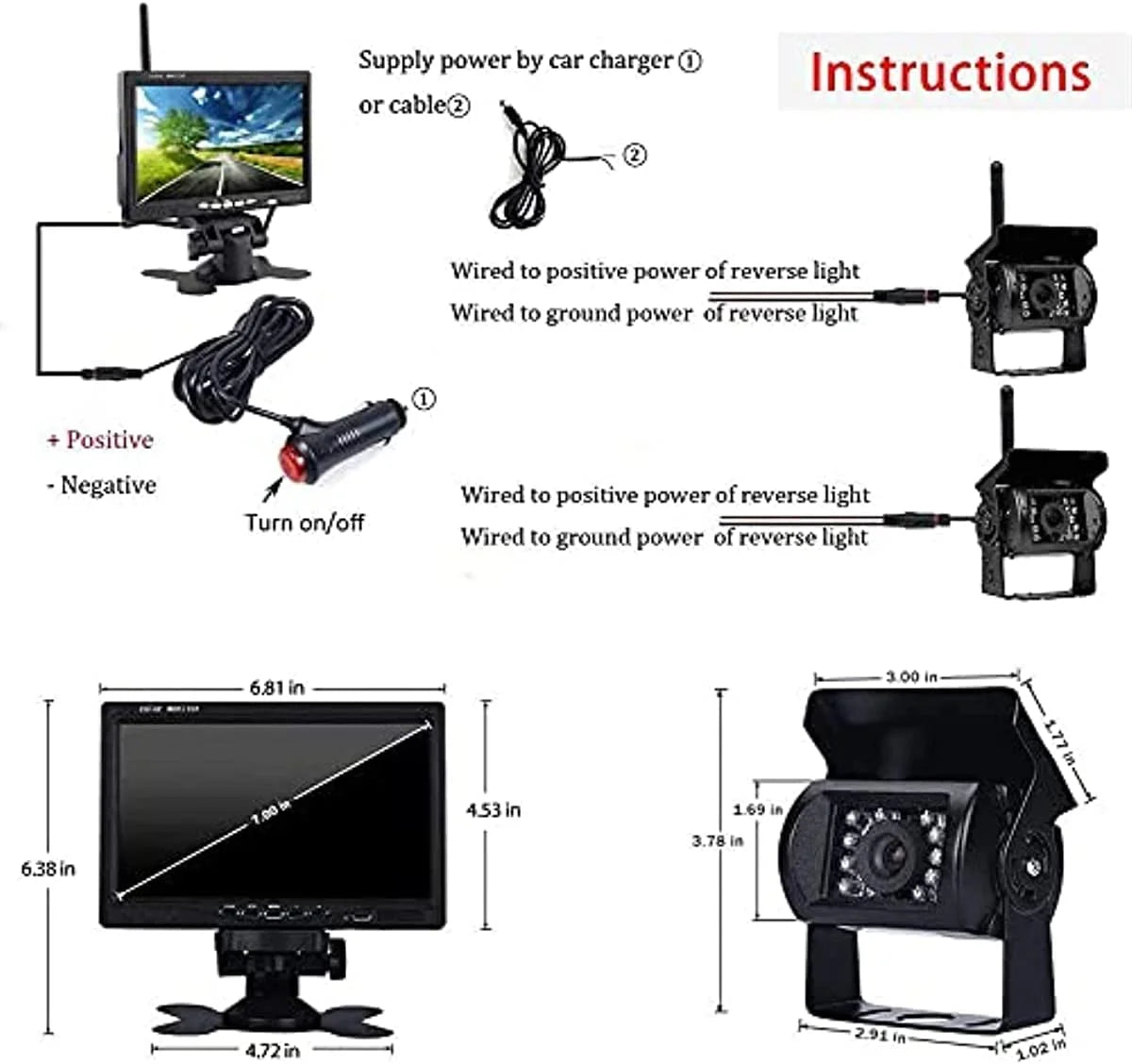 SUV Monitor Camera 7 Rear Bus Backup Wireless Monitor Camera Bileeko Trailers RV Trucks View and inch LCD 2 for Kit