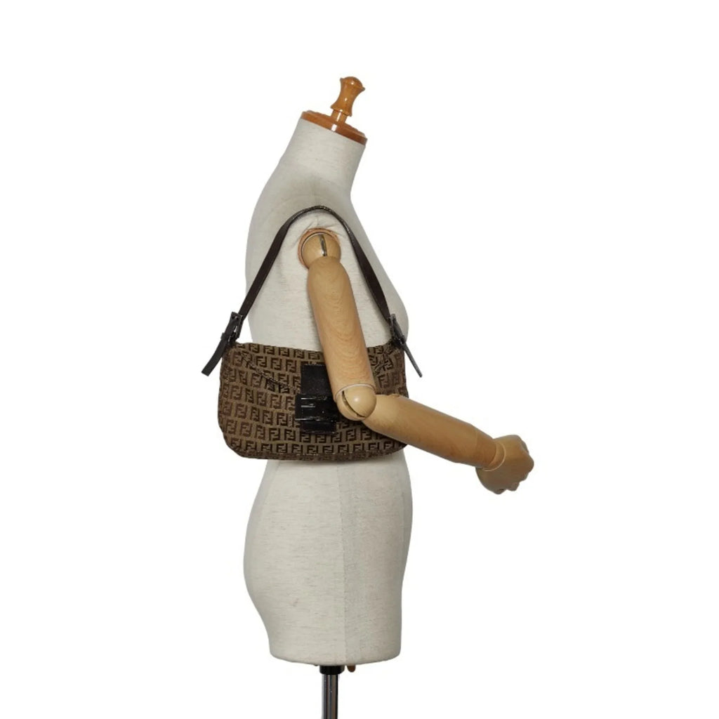 Bucket Brown Women's Bag 8BR003 Pre-Owned Canvas Zucchino Shoulder Mamma (Fair) FENDI Leather