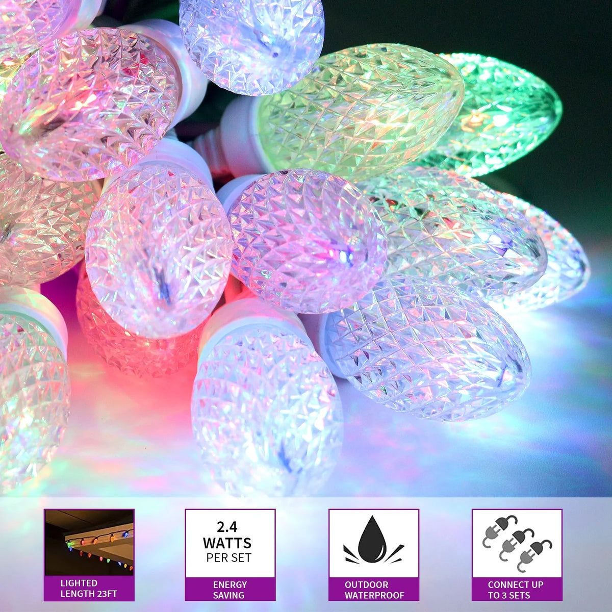 Eva'S Lamp C9 Christmas Lights Outdoor, 23Ft 20 Bulbs Color Changing Led String Lights Waterproof