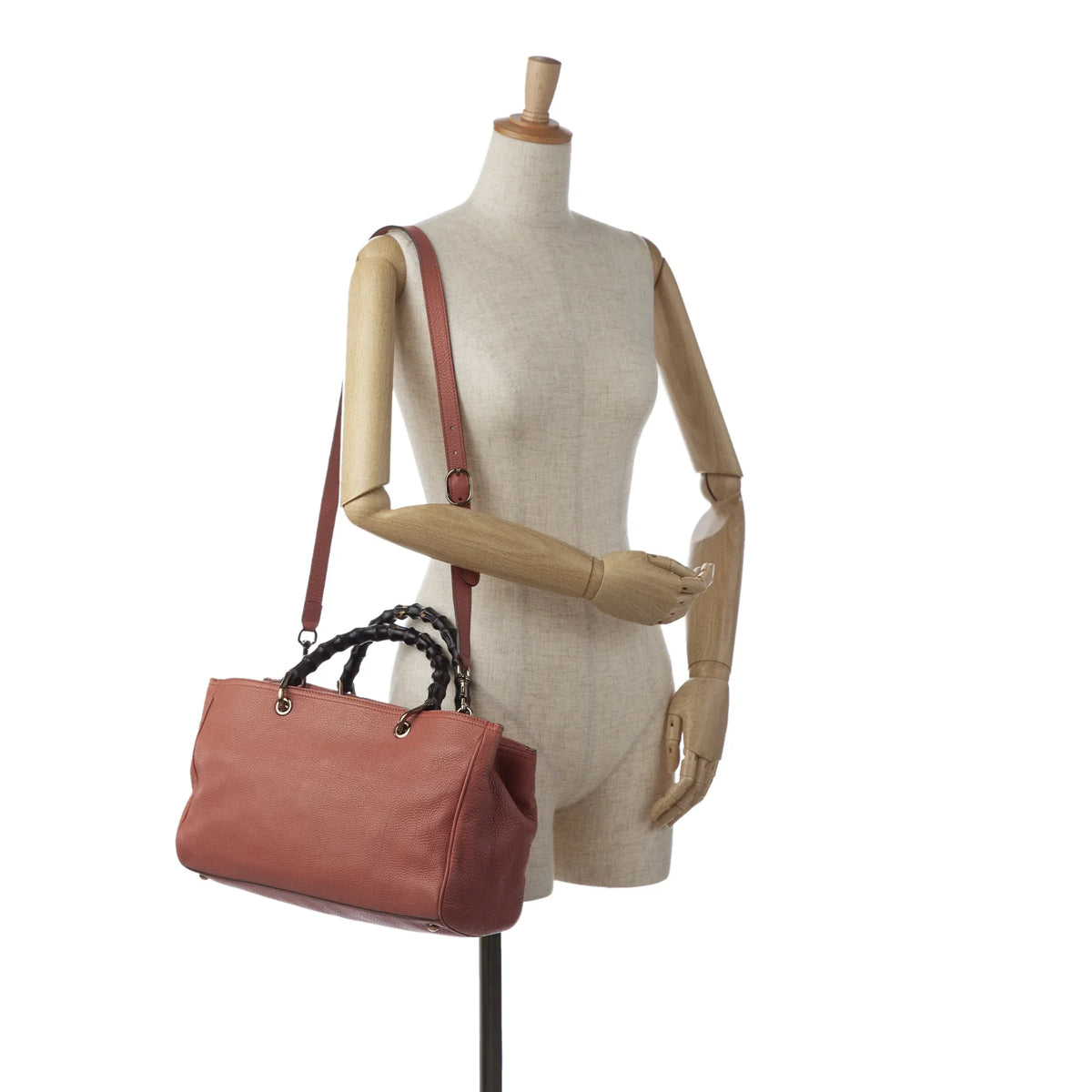 Satchel Pink Unisex Pre-Owned Shopper Bamboo Authenticated Calf Leather (Fair)