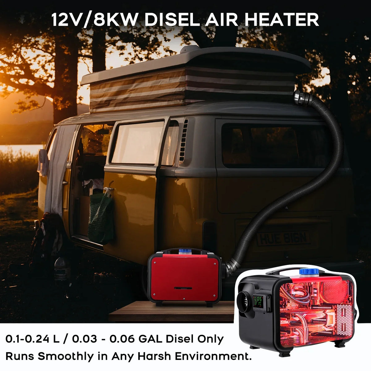 Tropow 12V 5Kw Diesel Air Heater, Portable And Convenient Integrated Parking Heater Heating, All-In-One Single Hole With Remote Control Azure Lcd Monitor For Car Trucks Boat Bus Rv And Trailer