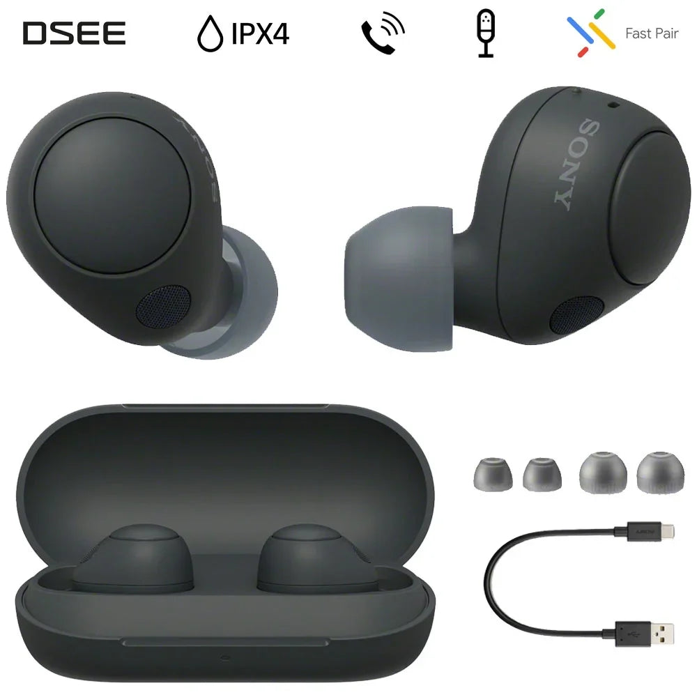 Earbud Mic Canceling Resistance, Black liquid IPX4 Truly with Open and WF-C700N in-Ear Box Headphones Wireless Bluetooth Noise