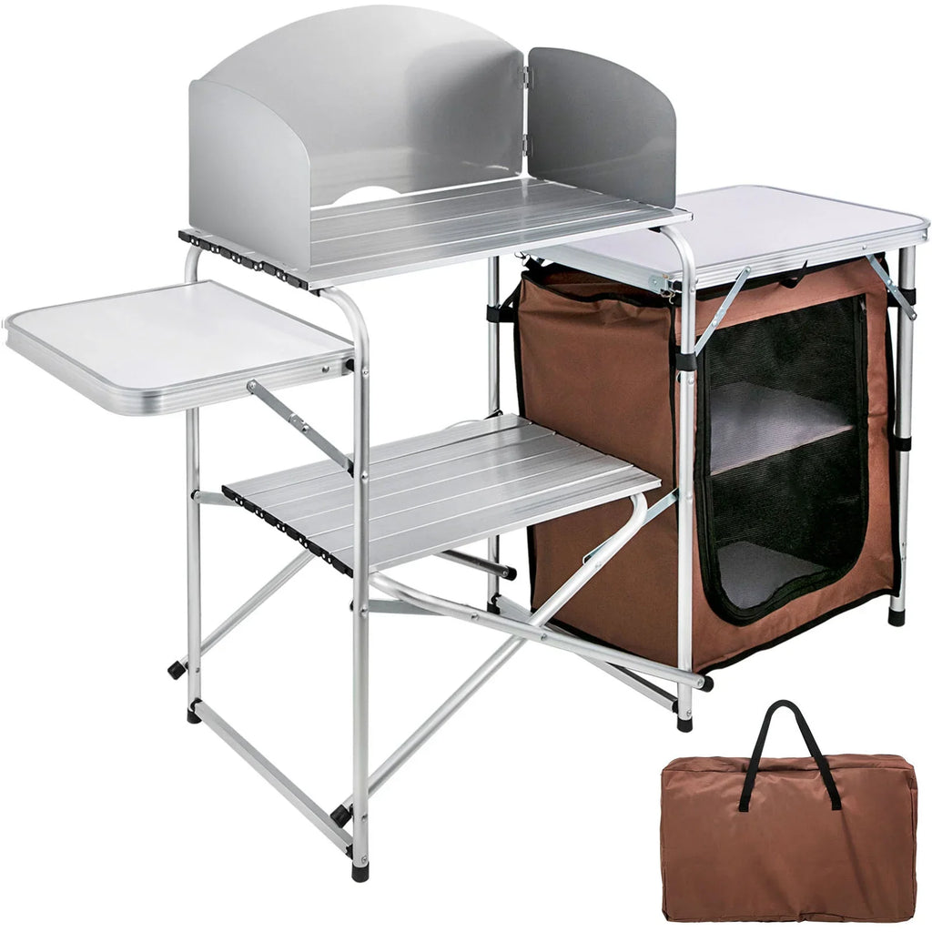 Camp Bag 2-Tier, Folding exterior Table Party, Zippered Color, Table Camping Table BBQ, SKYSHALO Cook Portable Camping, with for Brown Kitchen