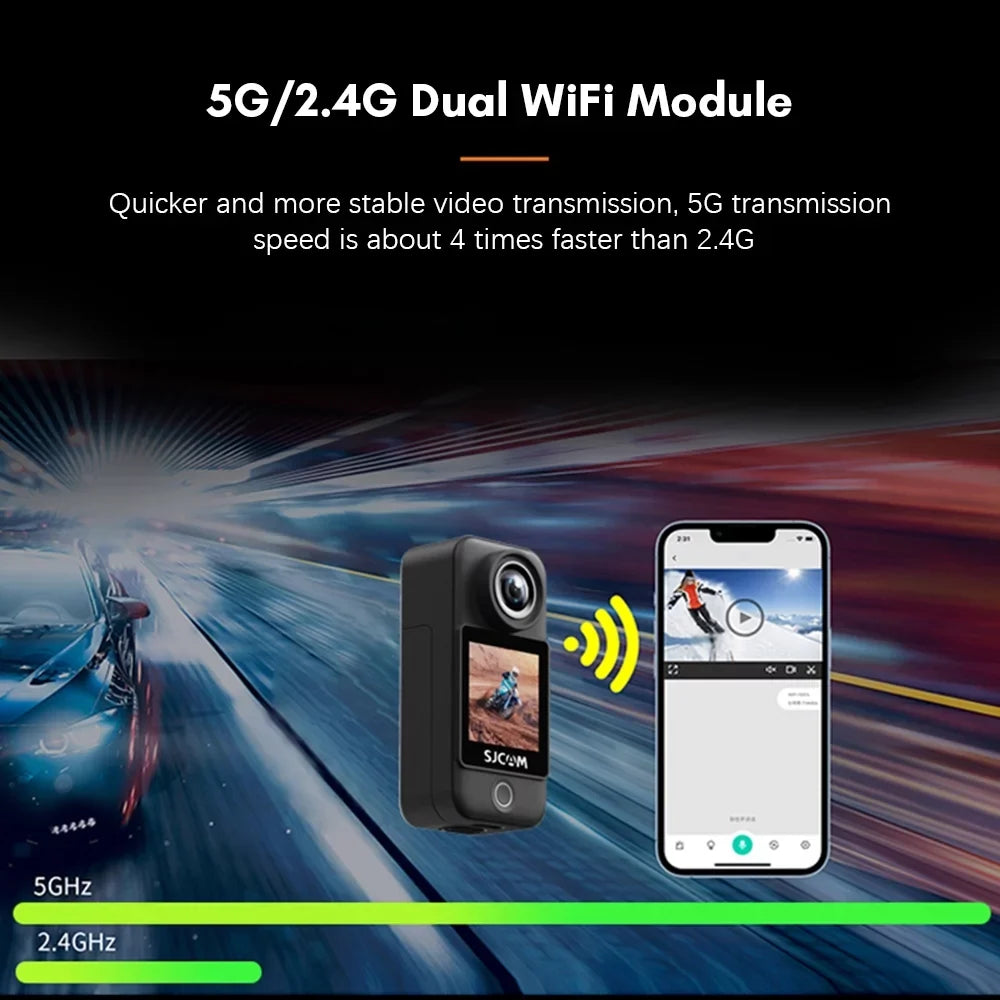 C300 4K 30Fps 5G2.4G Wifi Dual Touch Control Screens 154° Wide Angle Lens 6- Gyro Stabilization 30M Waterproof Detachable Battery With An Extra Module