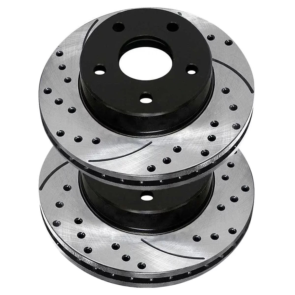 and Driver 2007-2010 Dodge Front 2008-2017 Mitsubishi 2 Caliber Slotted Brake Black FWD 2011 1.8L Passenger 2.4L of 2012 2.0L Rotors AWD Lancer for Drilled Pair AutoShack Replacement PR63039LR Side