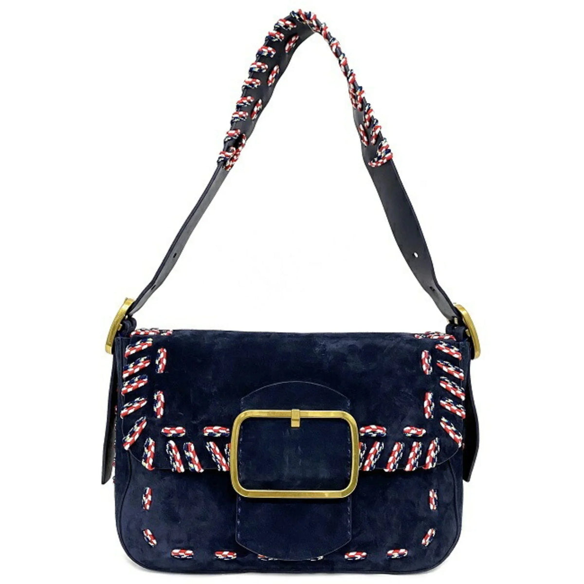Leather (Good) Navy Multicolor Burch Shoulder One Pre-Owned 01-17 TORY Ladies BURCH Flap Bag Tory 10005608 Suede