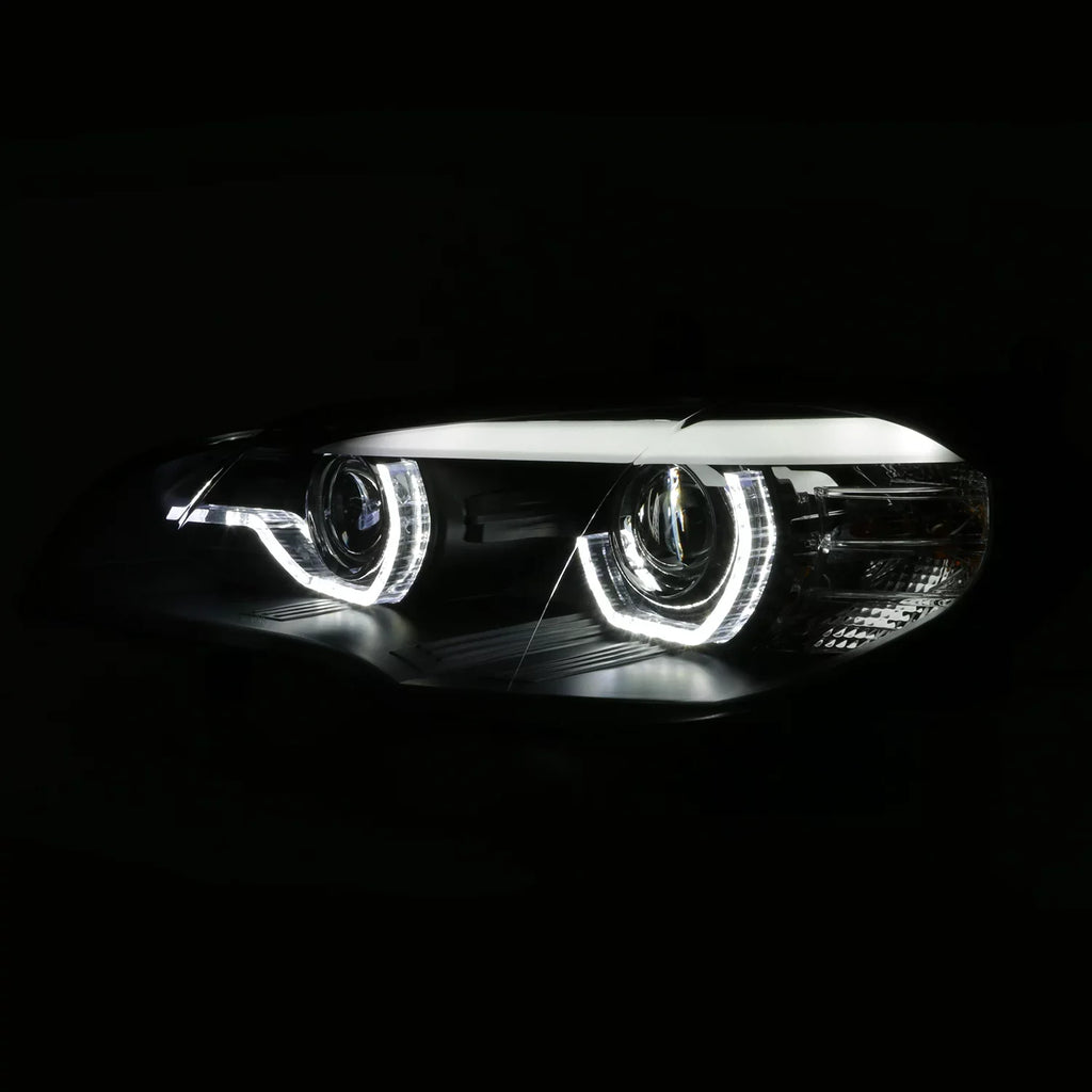 Akkon - For 2007-2010 Bmw E70 X5 Hid [W/ Afs Model] Led Halo Drl Projector Black Headlights Driver Left+Passenger Right Pair