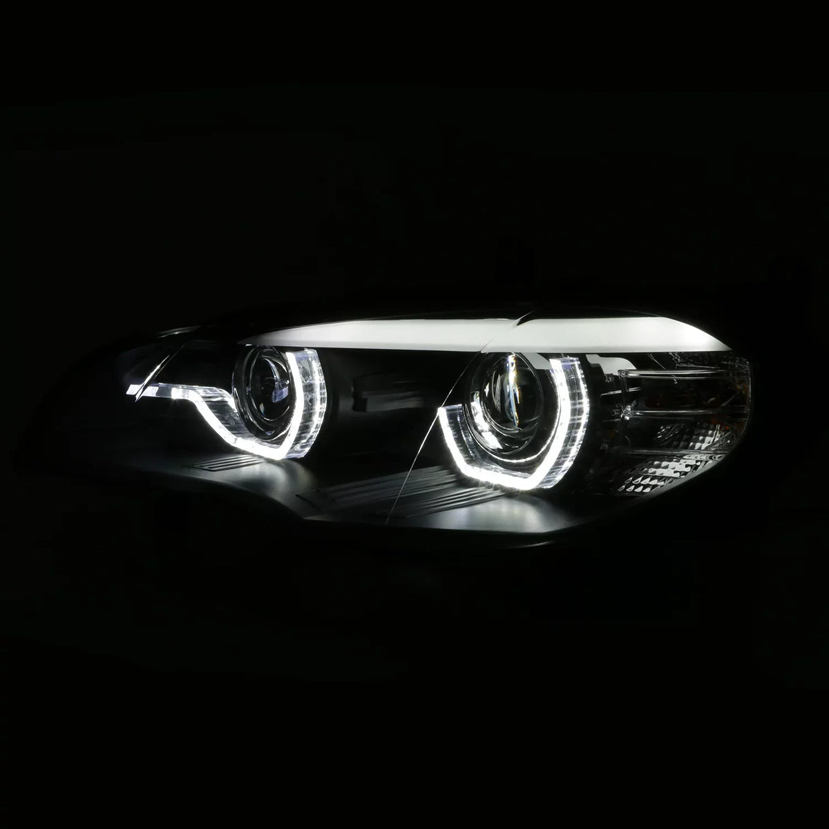 Akkon - For 2007-2010 Bmw E70 X5 Hid [W/ Afs Model] Led Halo Drl Projector Black Headlights Driver Left+Passenger Right Pair