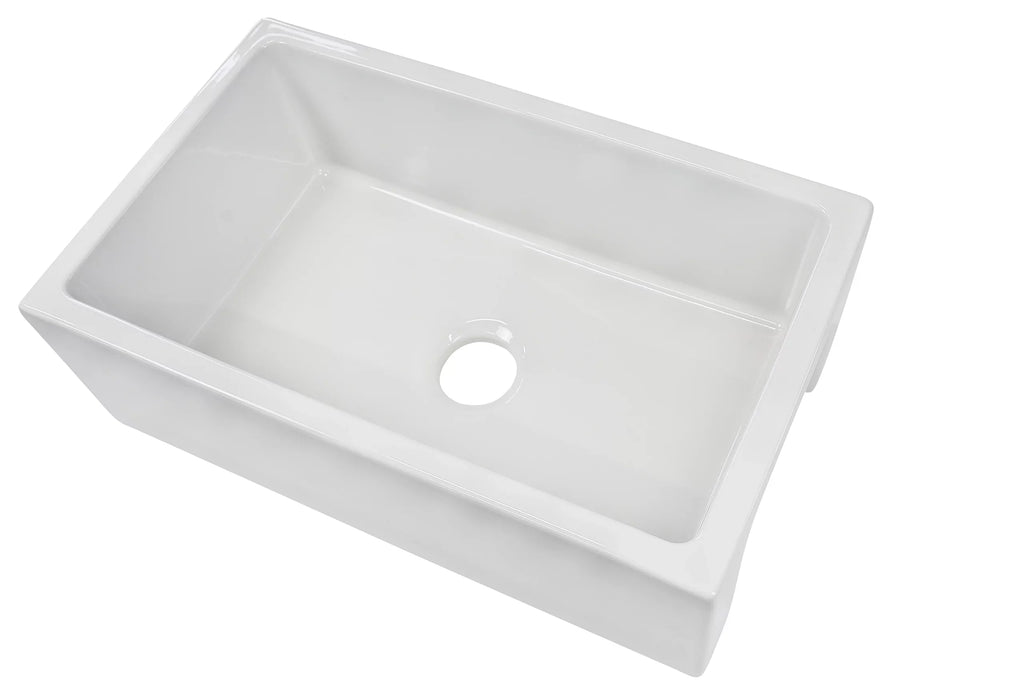 ZUHNE Ostia Bowl (30” Kitchen Sink White Apron) Single Farmhouse Reversible Fireclay