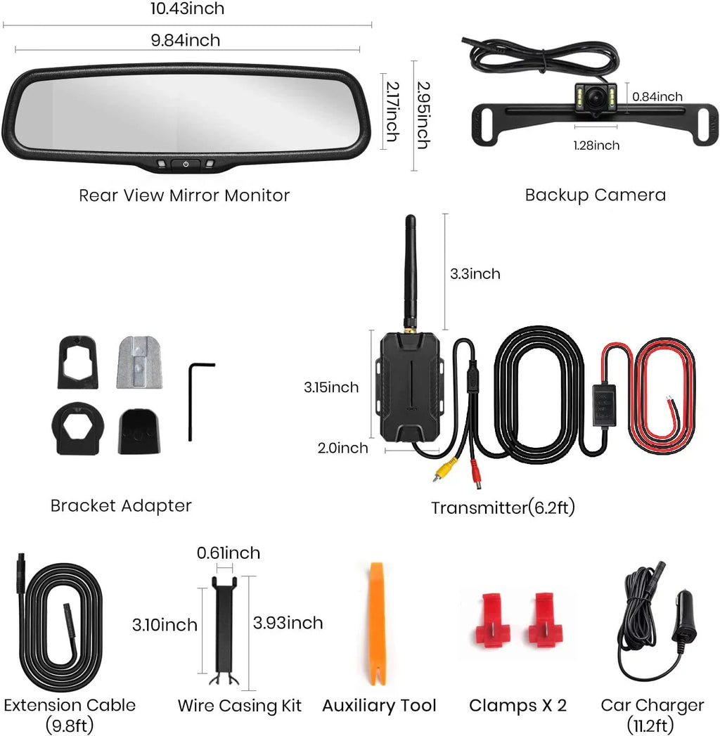 Monitor Mirror (T1400U) OEM Backup Kit for Wiring View Wireless Look Rear Camera Installation Trucks, No Auto-Vox