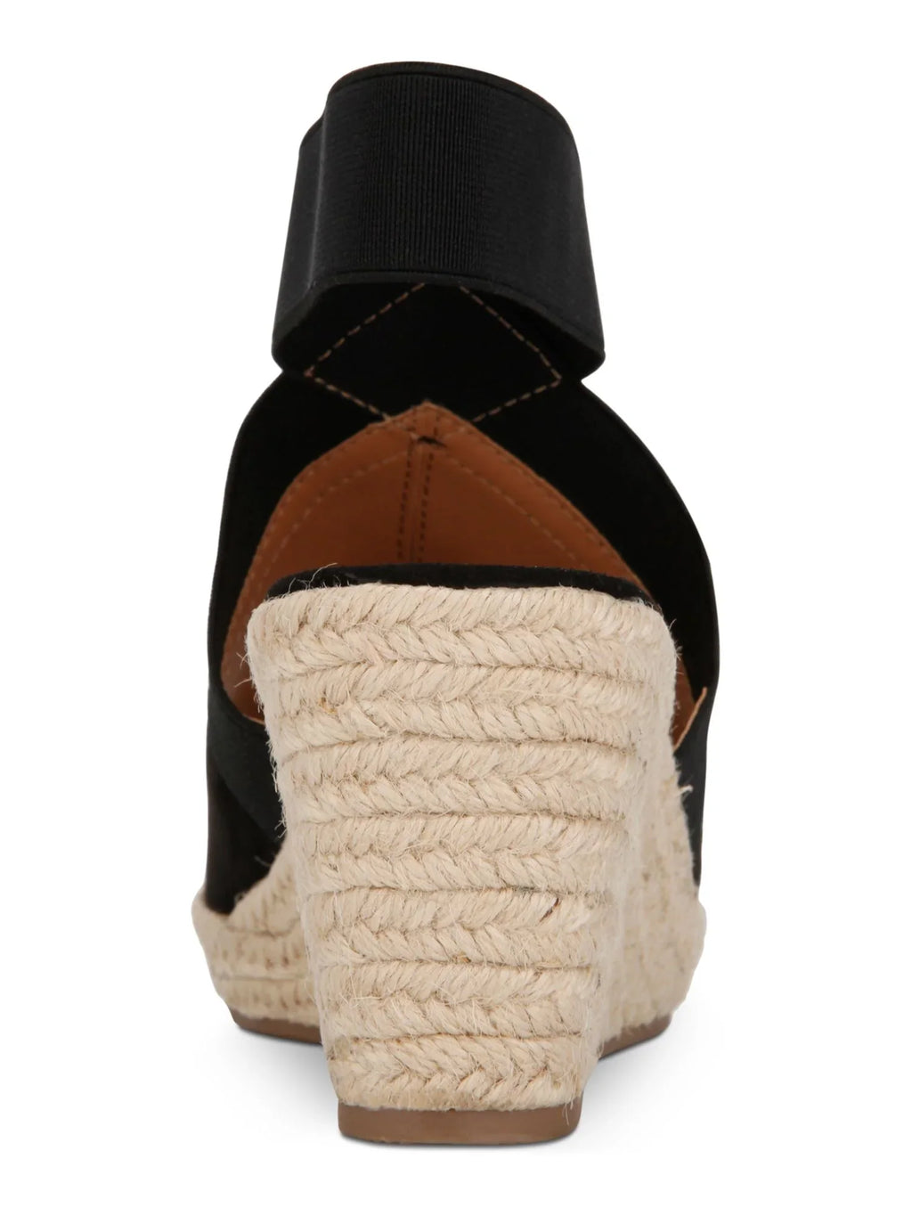 8.5 REACTION M 1/2" Black On Stretch COLE Strap Padded Espadrille Gore Ankle Shoes Toe KENNETH Round Carrie Womens Flex Slip Platform Wedge Comfort