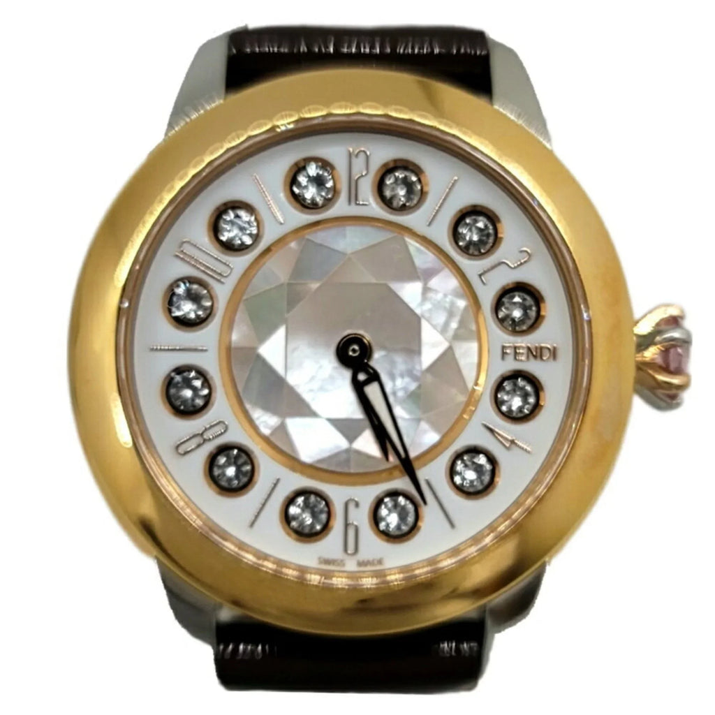 Pre-Loved Fendi Fendi Eye Shine Enamel Belt Ss 3 Colors Quartz Brown Watch Clock Fashionable Shell Black Spinel Topaz Women'S (Like New)