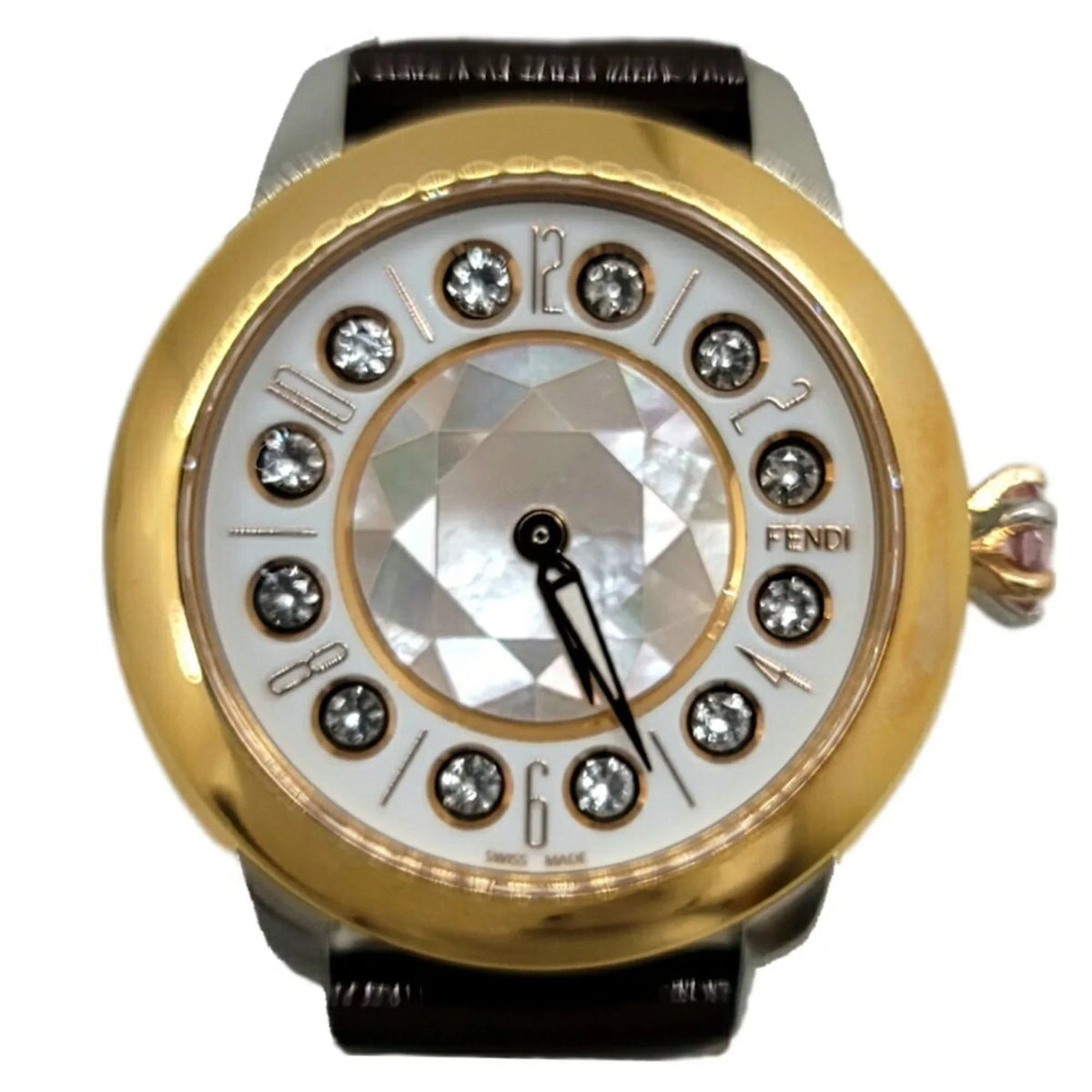 Pre-Loved Fendi Fendi Eye Shine Enamel Belt Ss 3 Colors Quartz Brown Watch Clock Fashionable Shell Black Spinel Topaz Women'S (Like New)