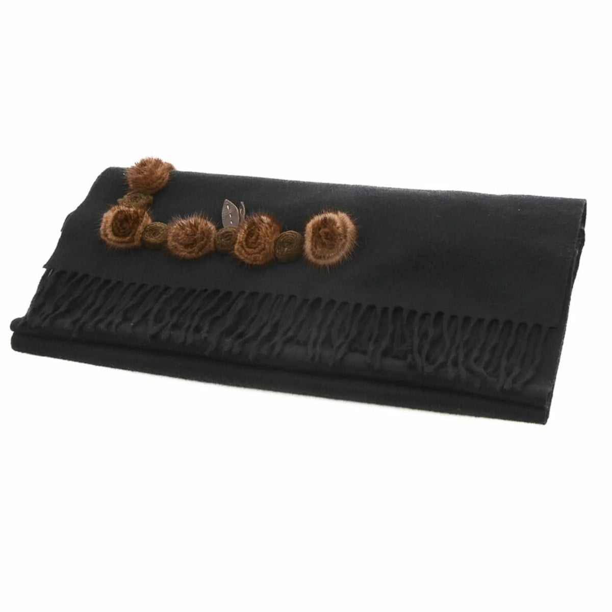 Cashmere 100% Pre-Owned Scarf Stole (Good) Motif Black Flower Fendi