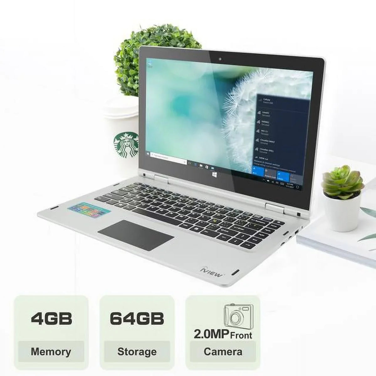 4GB/64GB 360° 1080 High 4G Megatron USB 1920 and LTE-14.1” Screen, Windows IPS IVIEW Touch Mouse 10 x Resolution Pro,