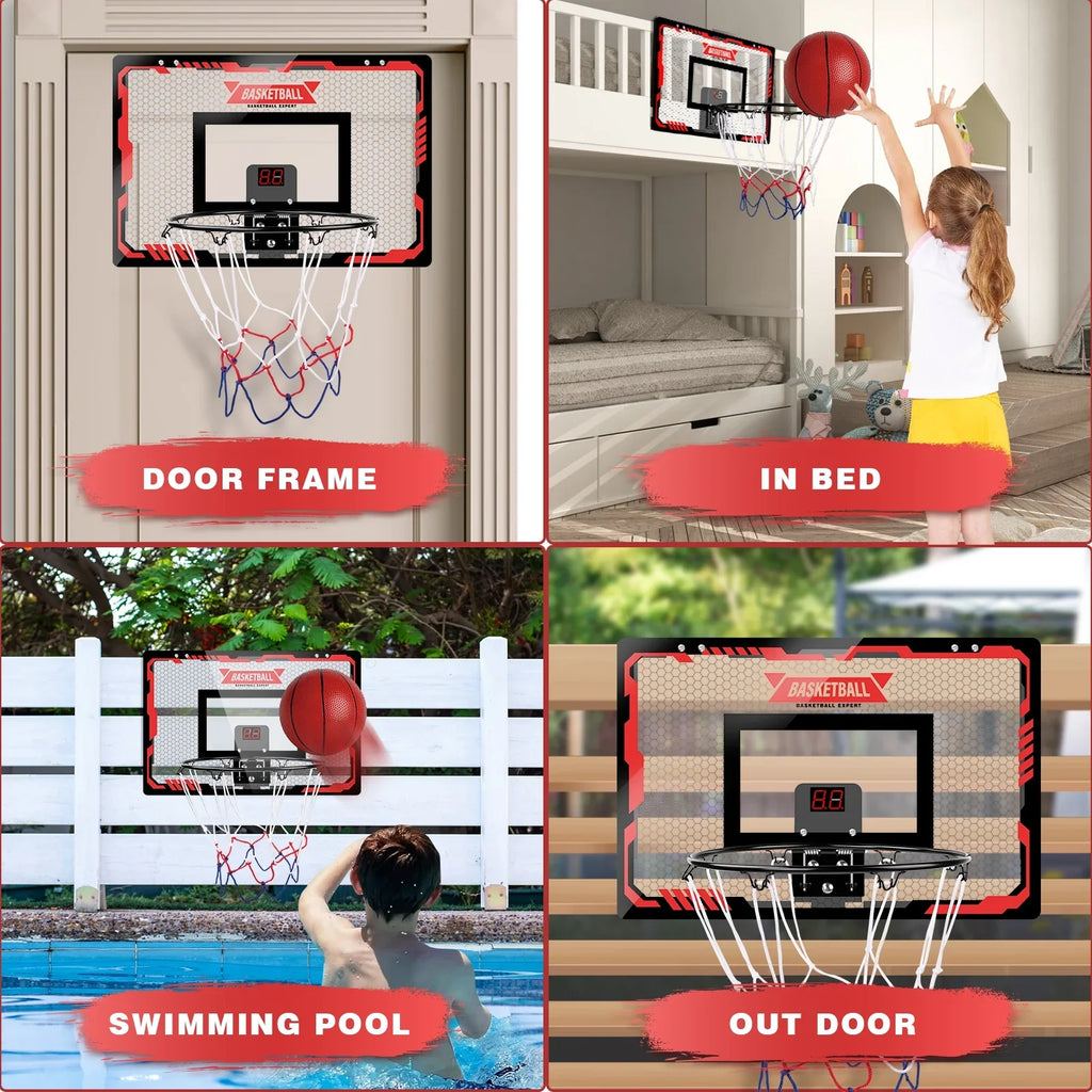 Indoor Basketball Hoop For Kids, Indoor Over The Door Basketball Hoops, Led Lamp Mini Basketball Goals With 2 Balls & Electronic Scoreboard, Christmas Toys Gifts For 5 6 7 8 9 10 11 12+ Year Old Boys