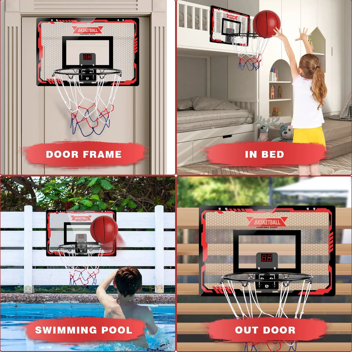 Indoor Basketball Hoop For Kids, Indoor Over The Door Basketball Hoops, Led Lamp Mini Basketball Goals With 2 Balls & Electronic Scoreboard, Christmas Toys Gifts For 5 6 7 8 9 10 11 12+ Year Old Boys