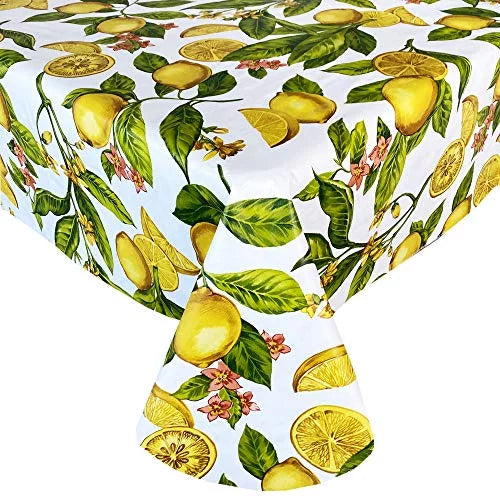 Zesty Lemons Tablecloth, and Vinyl Inch Patio Lemon Waterproof x Vine Picnic, Newbridge Dining, Barbeque, Tablecloth, Indoor/exterior Oblong/Rectangle 102 Inch 60 Flannel Backed Kitchen