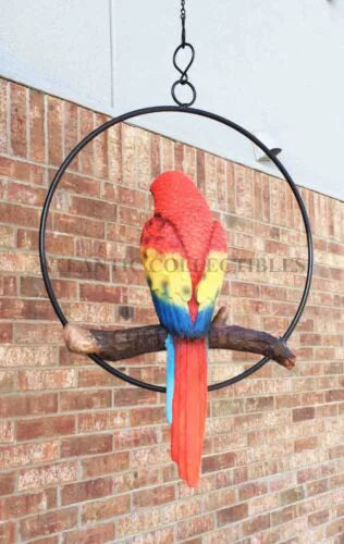 13.5"H on Scarlet Metal Hanging Round in Perching Macaw Ebros Parrot Branch Ring