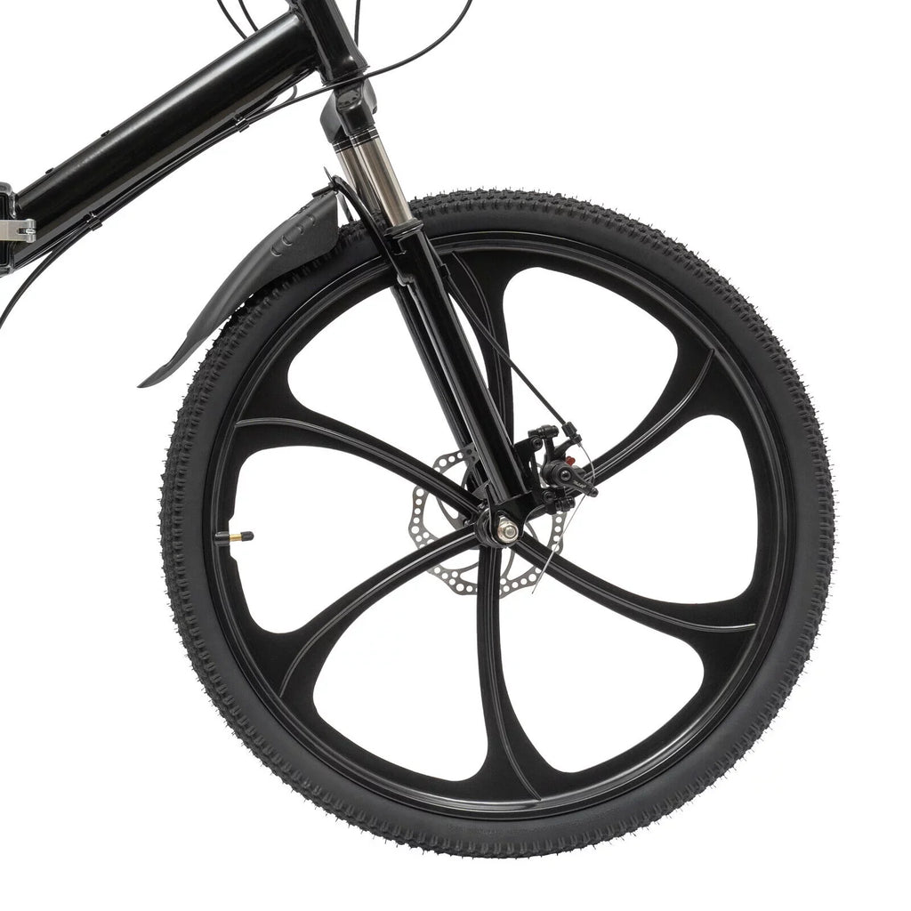 Miumaeov 26" Black Adult Folding Bike 21-Speed Shifter Folding City Bike Lamp Weight Carbon Steel Camping Bicycle Max Loading 150Kg/330Lbs