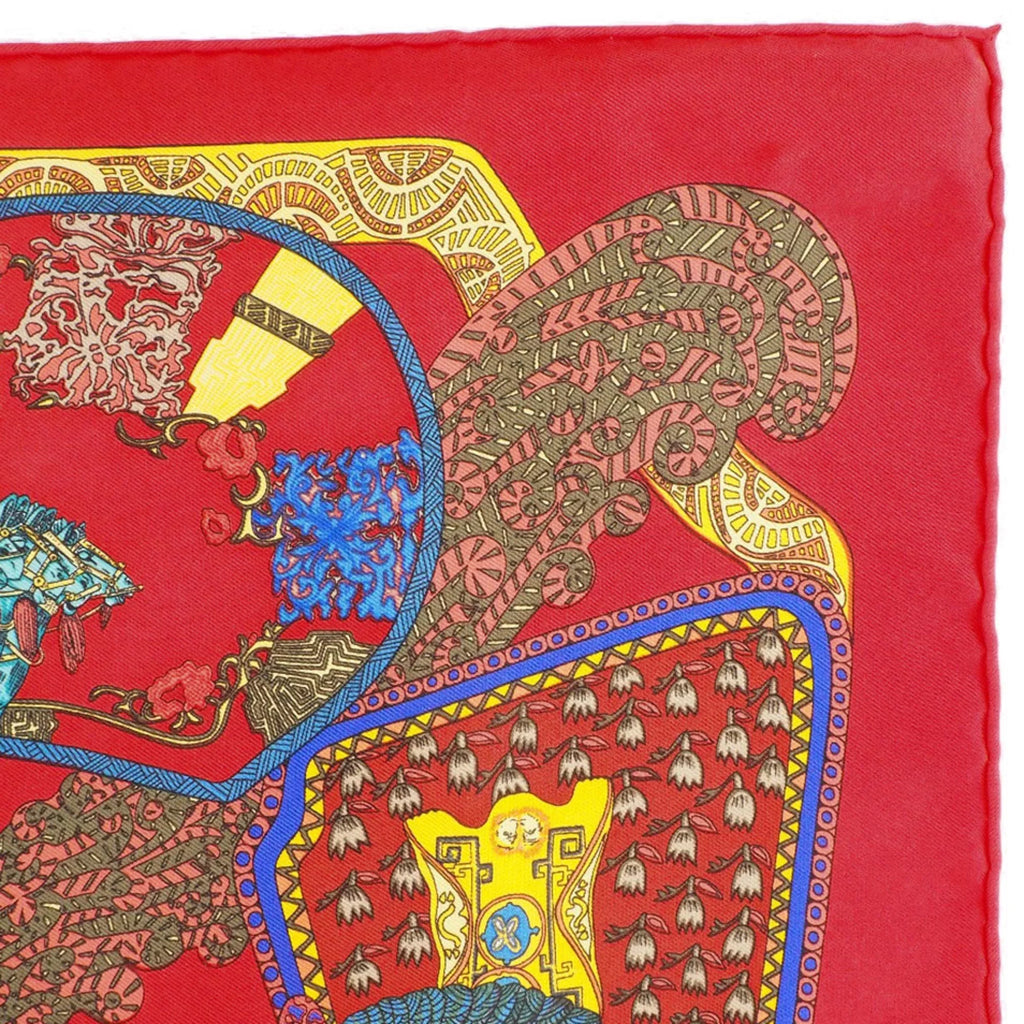 Second-Hand Hermes Carré 45 Art Des Stepps Step Art Silk Red Women'S Scarf (Like New)