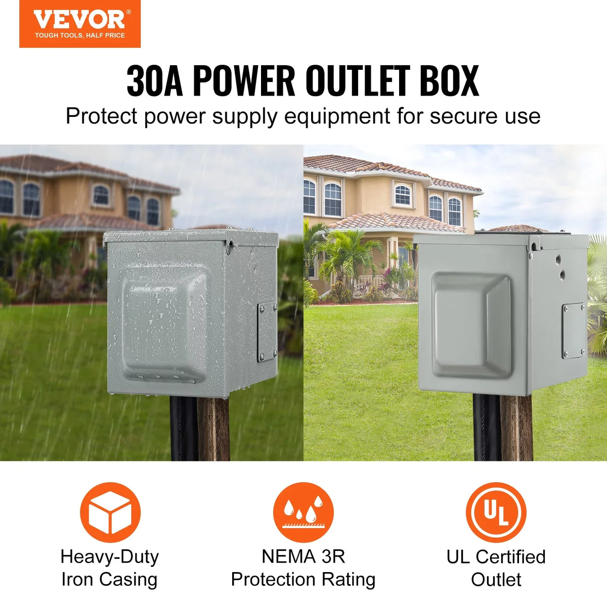 Bentism 30Amp Rv Power Outlet Box, 25/250V Enclosed Lockable Weatherproof Electrical Outdoor Receptacle Panel Nema Tt-30R, For Rv Camper Travel Trailer Motorhome Electric Car Generator