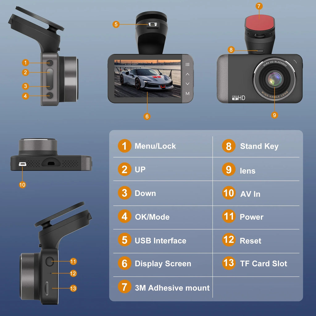 HD Parking and and Mode Car with Vision, Full Recording 3'' and Front Cam Dash G-Sensor, GPS, Loop 4K 24H GCZ Rear and Night For Touchscreen with IPS Dashcam WiFi