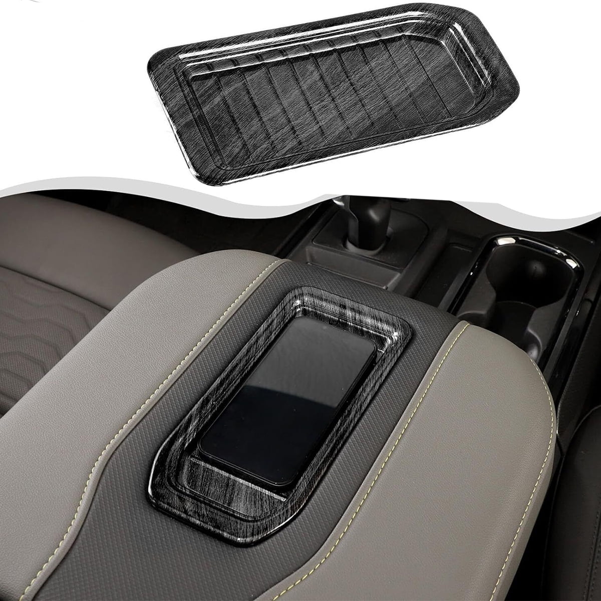 Center Armrest Storage Box Trim Cover Fit For Chevy Silverado Suburban Tahoe Sierra 2019 2020 2021 2022 Black Wood Grain