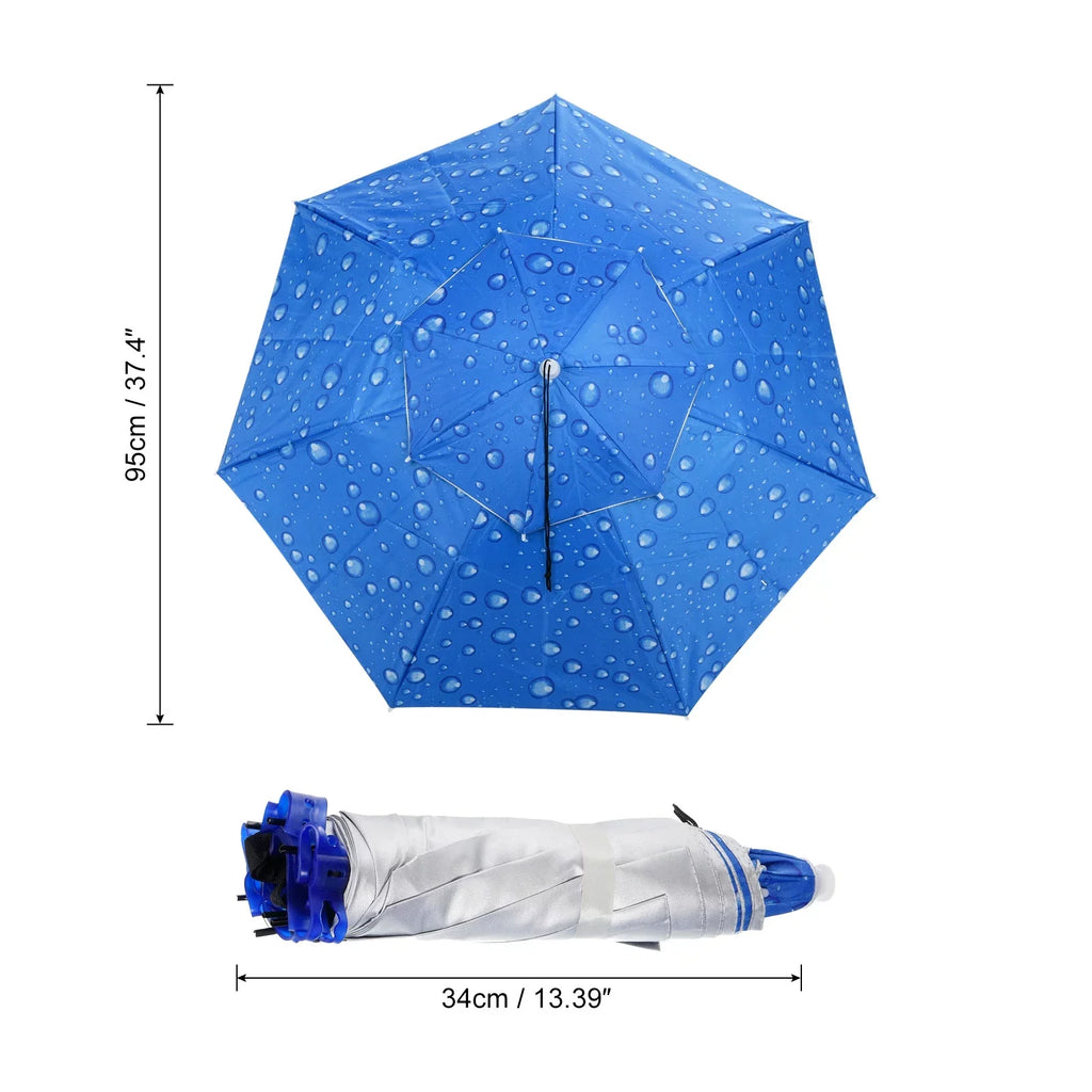 Rain Double Sun Uxcell Layer Cap Hat, Head OD Strip, 37.4" Umbrella with Oxford Fabric Folding Blue