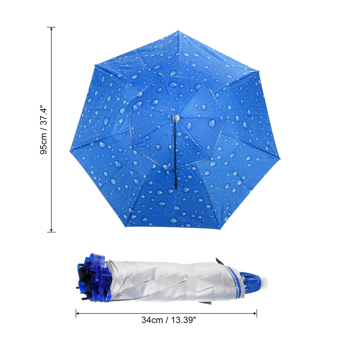 Rain Double Sun Uxcell Layer Cap Hat, Head OD Strip, 37.4" Umbrella with Oxford Fabric Folding Blue