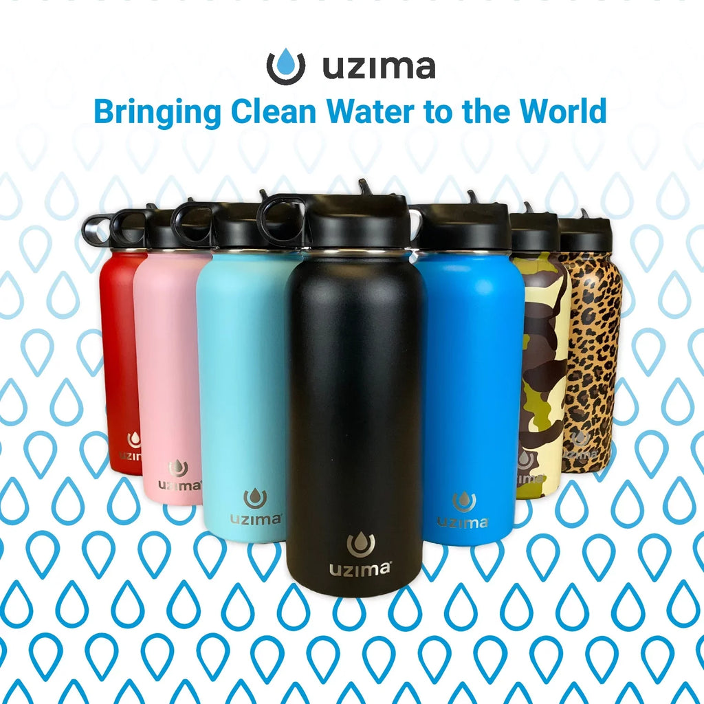Hiking, (Leopard) Go. - Purification Exterior. for Z-Source and Camping, Capacity liquid Uzima liquid Steel the Backpacking, on Double-Walled Travel. with Bottle Filtered 32oz Large Stainless