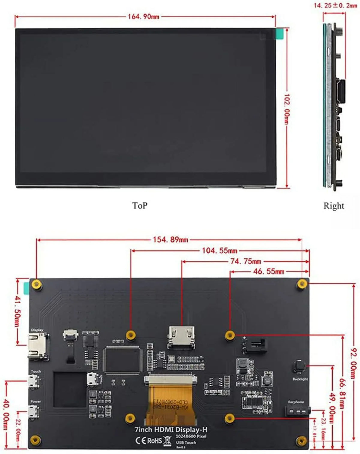 Drive-Free with inch 1024x600 HDMI HD 3B+/4B Touchscreen Display with Stand-H Raspberry LCD Pi Treedix IPS HDMI 7 Compatible Display Monitor Monitor
