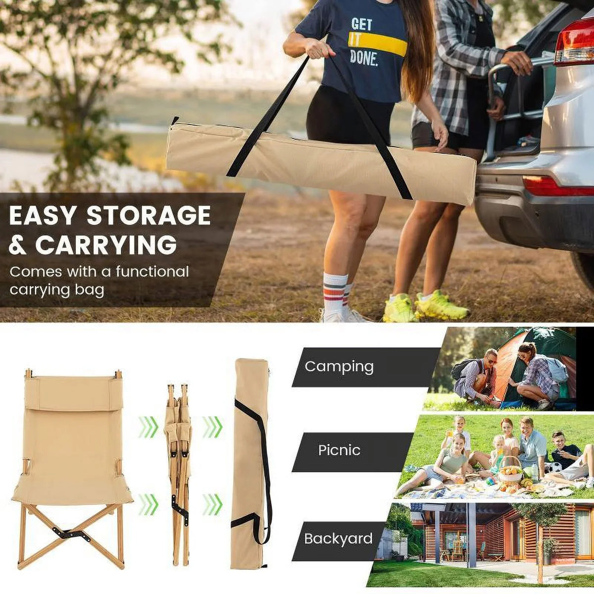 Bamboo Frame Folding Camping Chair - 21.0 - Enjoy Comfort And Convenience On Your Outdoor Adventures!