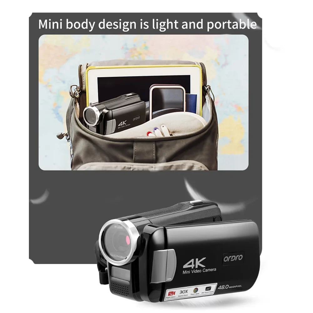 Bag Recorder AC2 4K with Control Digital Carevas Zoom DV IPS Touchscreen Video 30X IR Carry Digital 3.0 Battery Remote Inch 48MP
