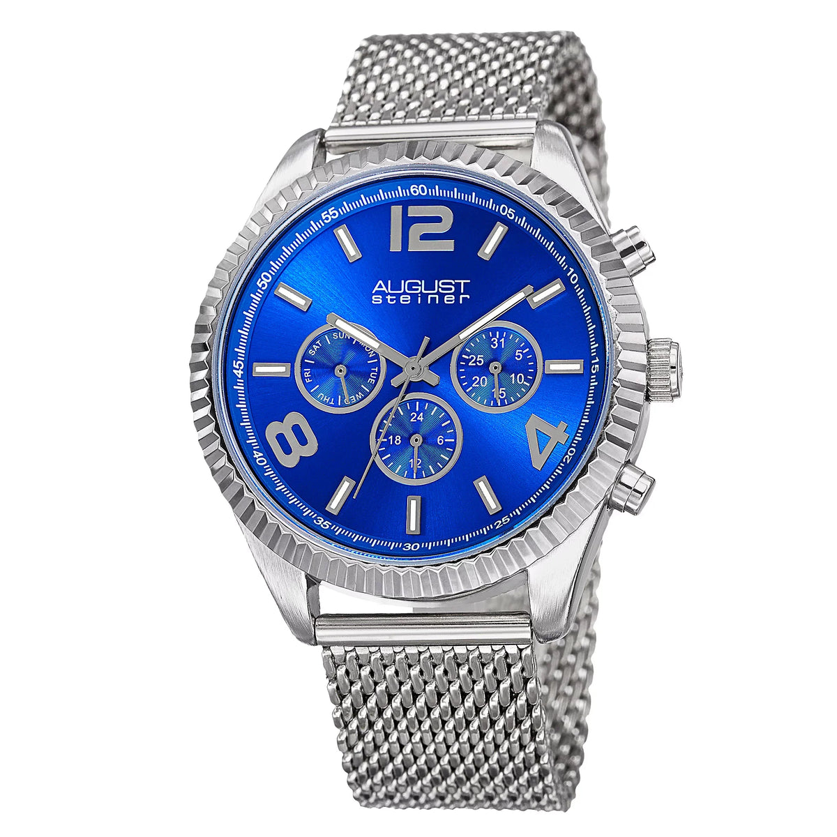 Men'S Swiss-Made Quartz Multifunction Dual Time Stainless Steel Silver-Tone Bracelet Watch
