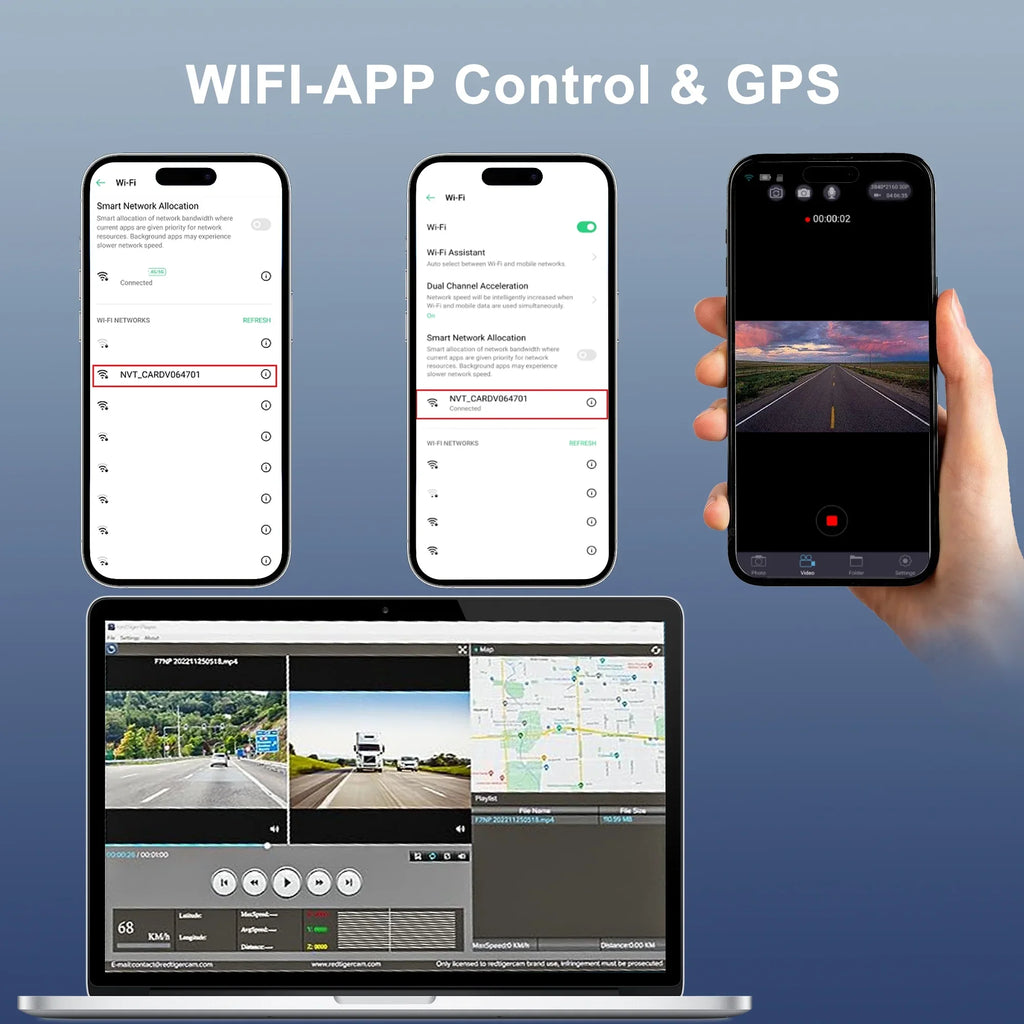 HD Parking and and Mode Car with Vision, Full Recording 3'' and Front Cam Dash G-Sensor, GPS, Loop 4K 24H GCZ Rear and Night For Touchscreen with IPS Dashcam WiFi