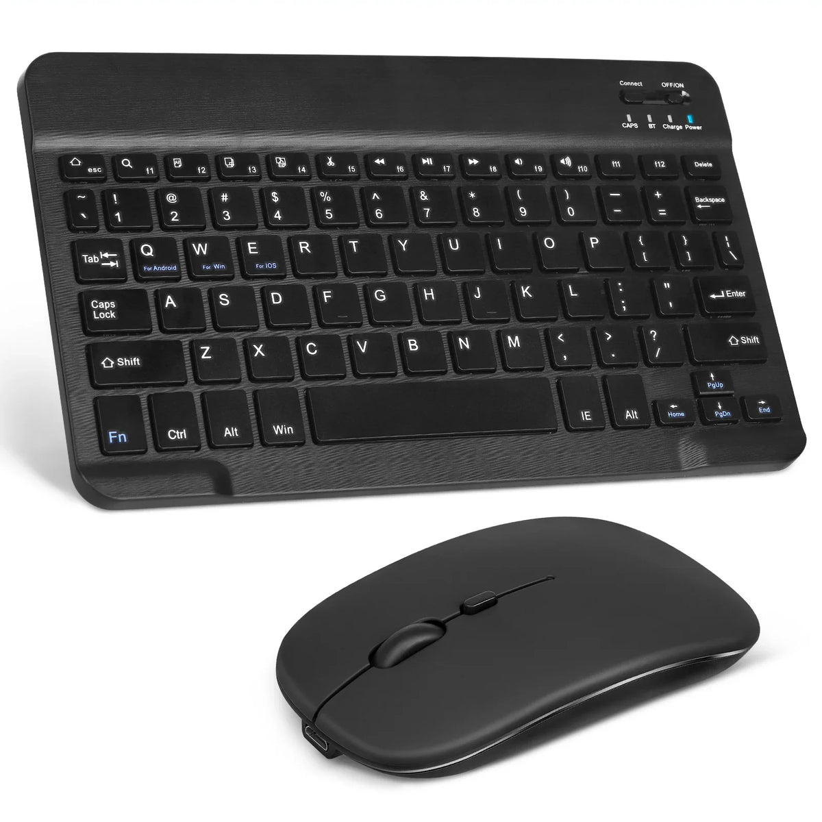 Rechargeable Bluetooth Keyboard And Mouse Combo Ultra Slim Full-Size Keyboard And Ergonomic Mouse For Zte Axon 30 Pro 5G And All Bluetooth Enabled Mac/Tablet/Ipad/Pc/Laptop - Onyx Black