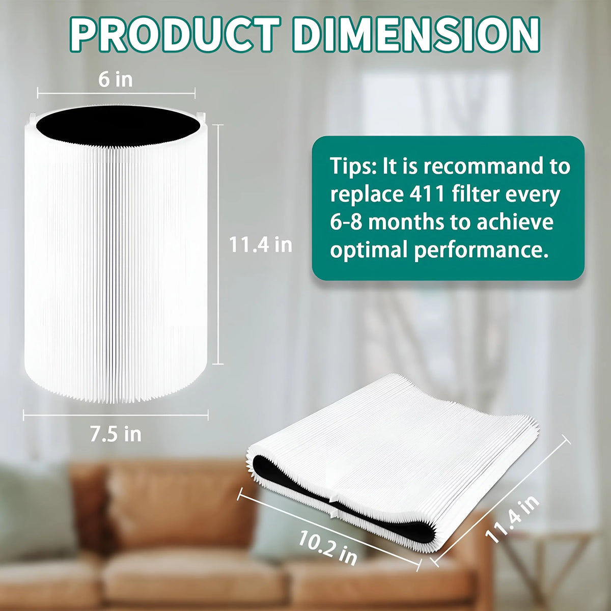 Ami Parts Cerulean Pure 411 Replacement Filter For Azure Pure 411, 411+ & Mini Air Purifier