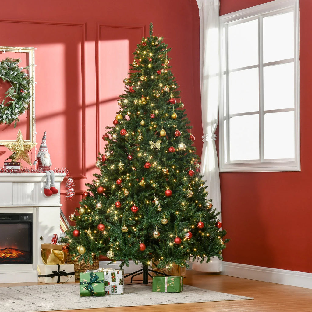 Homcom 7Ft Pre-Lit Full Douglas Fir Artificial Christmas Tree With Realistic Branches, 700 Warm White Led Lights And 2154 Tips
