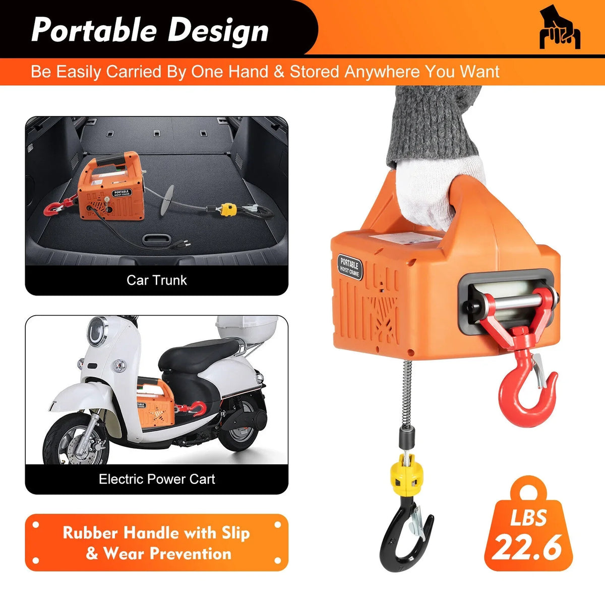 Winches Remote lbs Electric Hoist 300kg/660 Winch Lift Crane Portable W/ 3-in-1