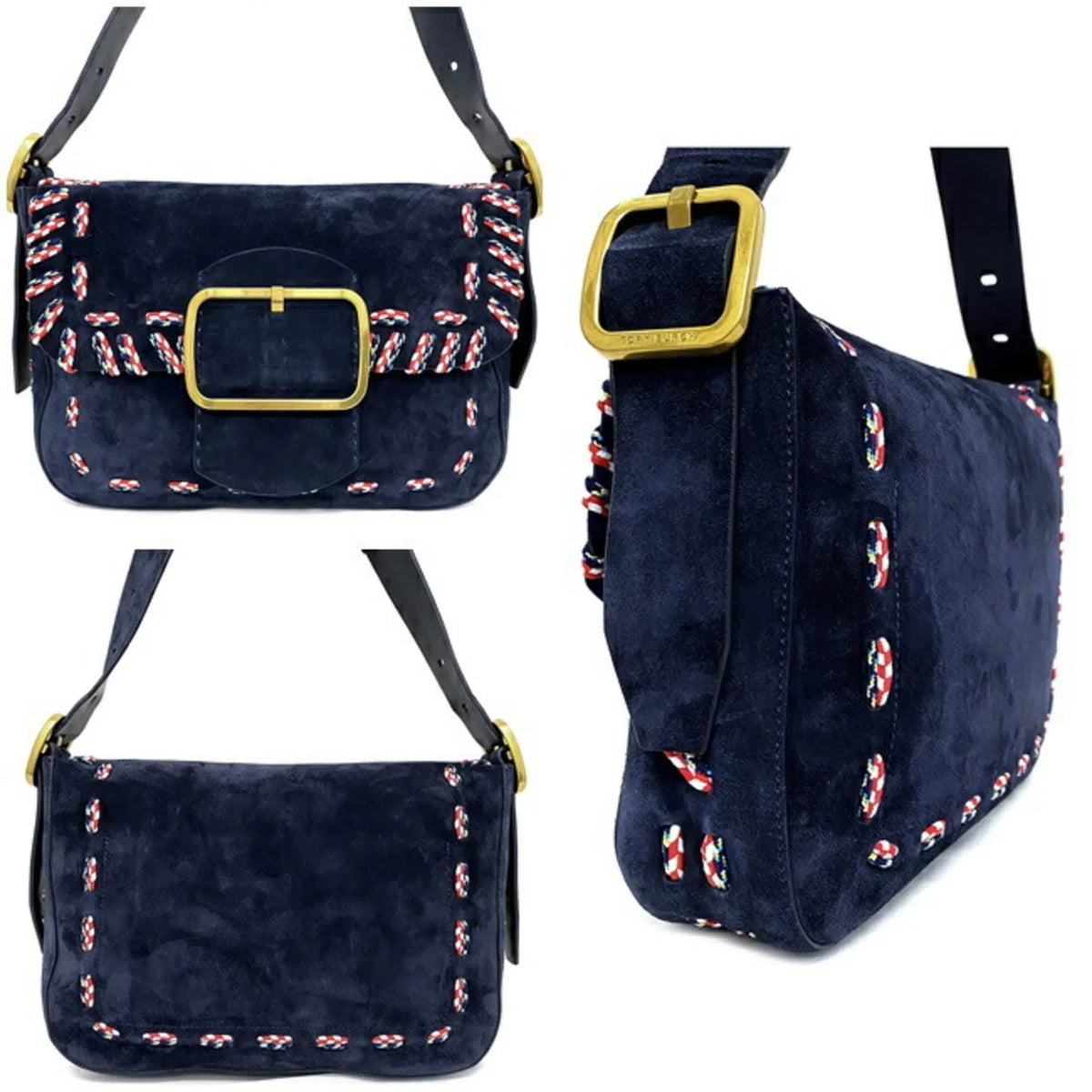 Leather (Good) Navy Multicolor Burch Shoulder One Pre-Owned 01-17 TORY Ladies BURCH Flap Bag Tory 10005608 Suede